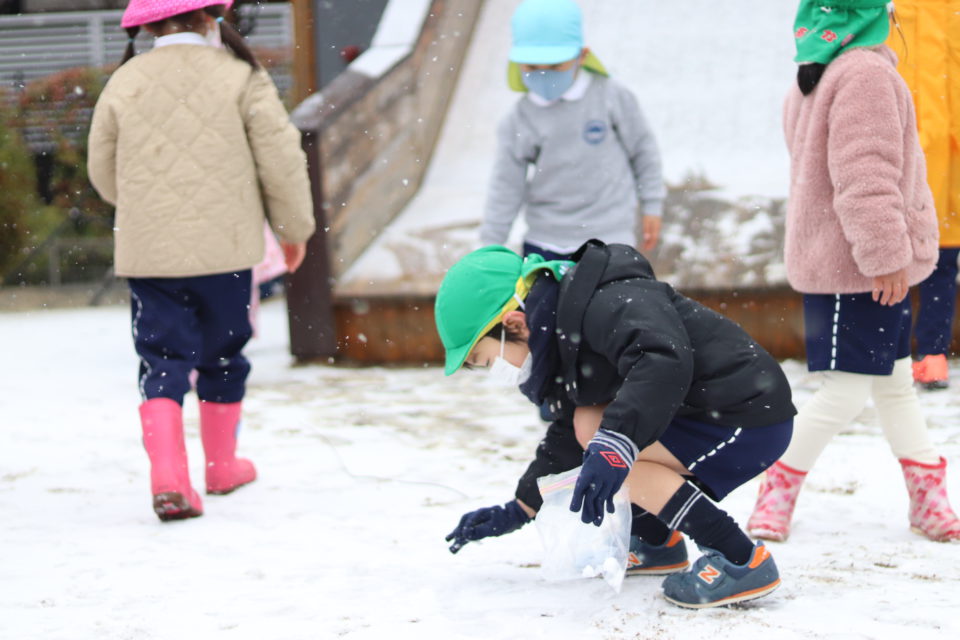 雪遊びを楽しむ園児